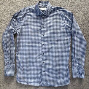 Eton Fit Dress Shirt Men's Sz. L - 42 / 16 1/2 - Blue White Gingham Pattern- EUC